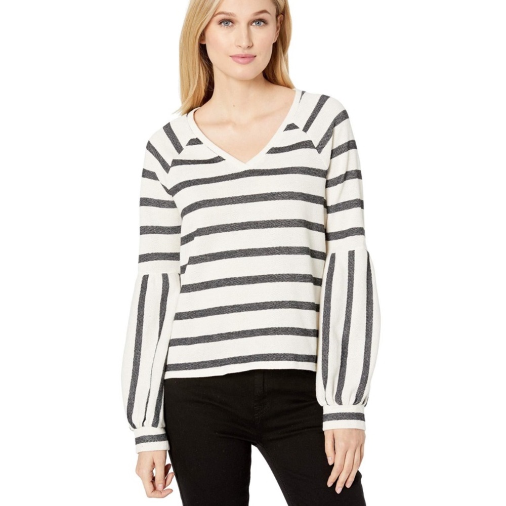 Vince Camuto V neck wide stripe bubble sleeve L